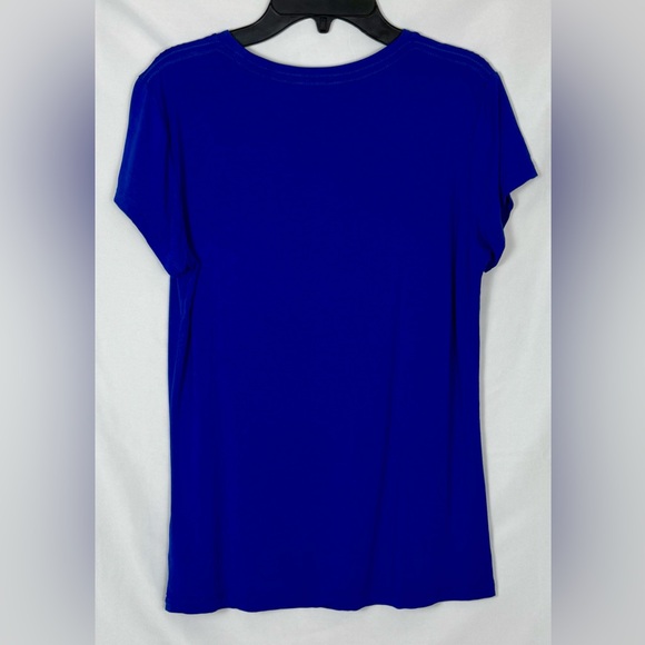 Bebe Blue Short Sleeve Tee W/ BEBE In Rhinestones In AC/DC Pattern, NWOT, Size L - Picture 9 of 10